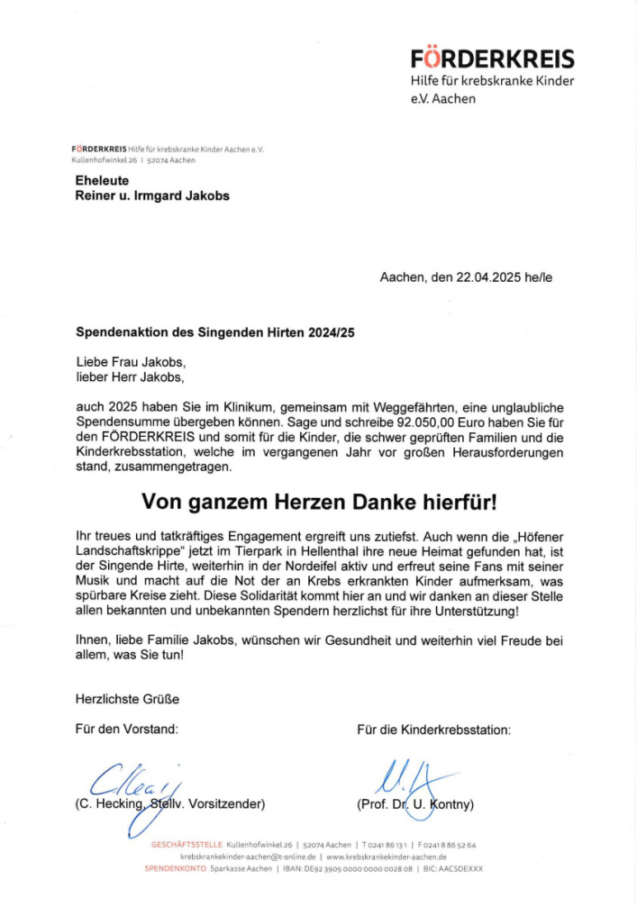 Brief des Förderkreis